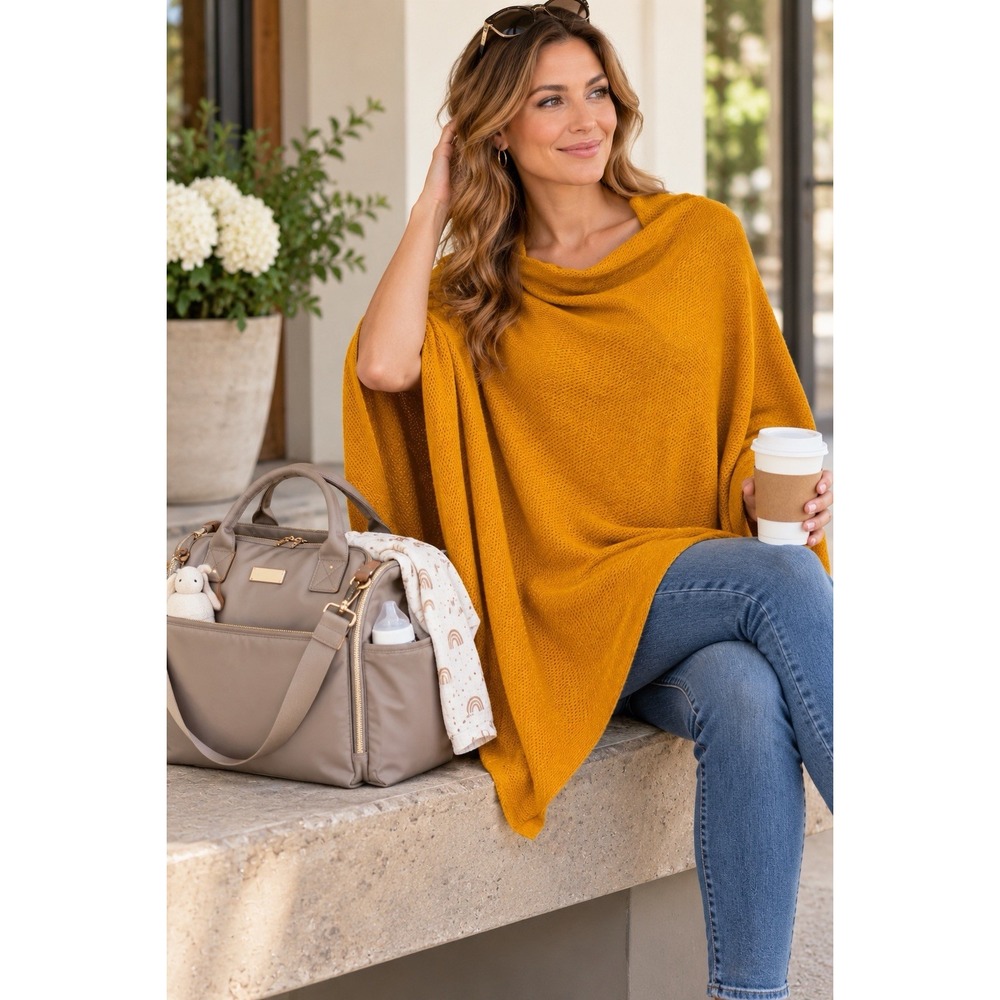 We Are AMMA Nursing Cover Women's OS Waffle Knit Cocoon Mustard Natural Luxury